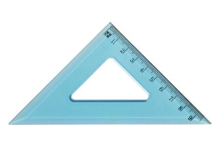 Blue plastic triangle ruler isolated on white background