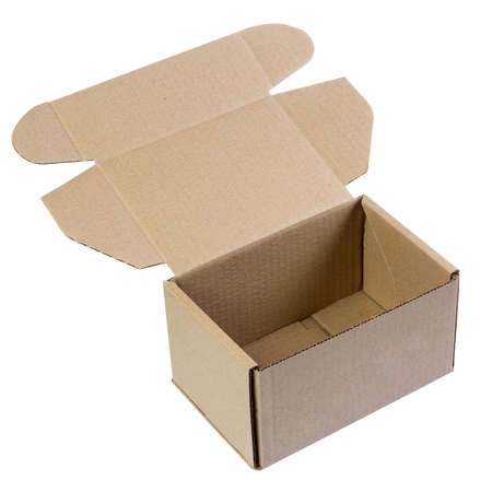 Open carton box isolated on white backgroundの写真素材