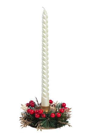 Decorative christmas candle isolated on white backgroundの写真素材