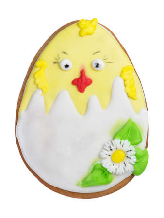 Easter cookies in the form of an egg isolated on white backgroundの写真素材