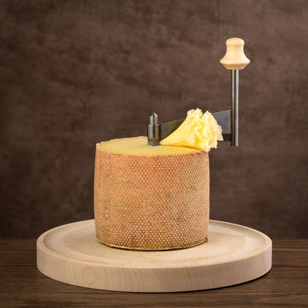 Monk's head chees in a giroll on brown backgroundの写真素材