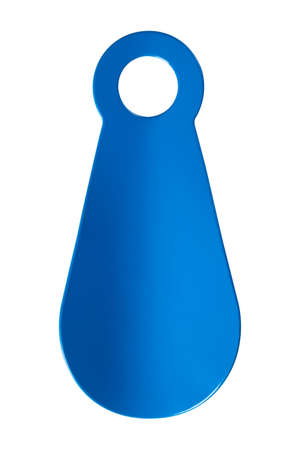 Blue metal shoe spoon isolated on white backgroundの写真素材