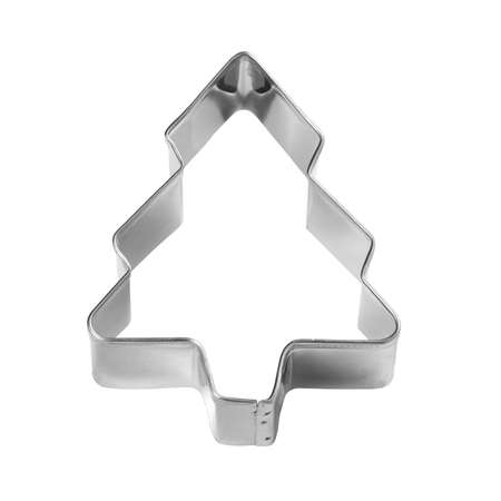 Christmas tree cookie baking pan isolated on white backgroundの写真素材