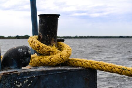 rope tied to a ship on the coast of AsunciÃ³nの写真素材