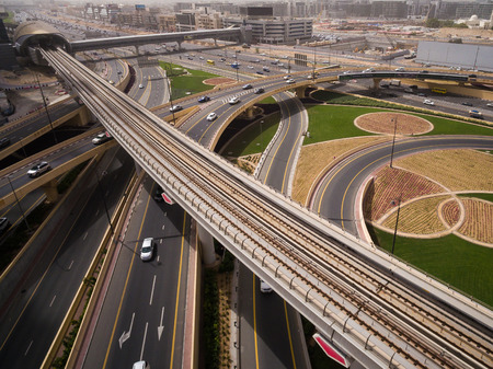 Aerial view of Highway Junction in Dubai, UAEの写真素材