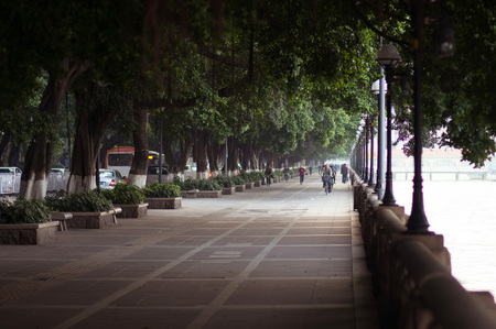 Scenic embankment of the Pearl River at downtown of Guangzhou, Chinaの写真素材