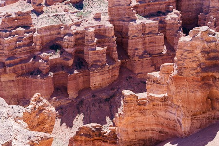 Charyn Canyon top view - geological formation consists of amazing big red sand stone. Charyn National Park. Kazakhstan.の写真素材