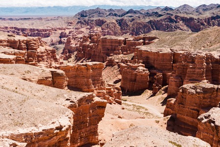 Charyn Canyon top view - geological formation consists of amazing big red sand stone. Charyn National Park. Kazakhstan.の写真素材