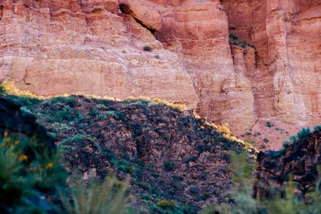 Charyn Canyon bottom view - geological formation consists of amazing big red sand stone. Charyn National Park. Kazakhstan.の写真素材