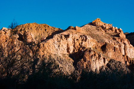 Panorama of a beautiful landscape with mountain ranges in Kazakhstanの写真素材