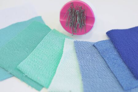 fabrics and sewing production with seamstress. Textile industry, sewing, fabric store Textures, Patterns, sewing wear, handkerchiefs, pinの写真素材