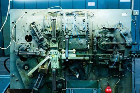 close-up of machine for assembling the cable with terminal connectorの写真素材