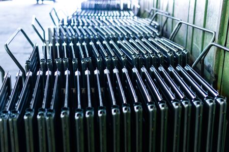 Steel sheets deposited in stacks in packs at the warehouse of metal products. Weathered metals sheet for construction. Metal corrosionの写真素材