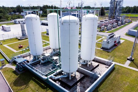 Aerial view of Liquid chemical tank terminal, Storage of liquid chemical and petrochemical productsの写真素材