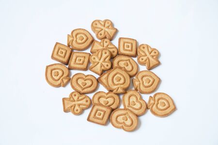 butter cookies different form on white backgroundの写真素材