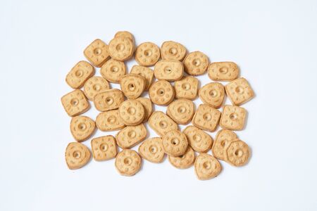 butter cookies different form on white backgroundの写真素材