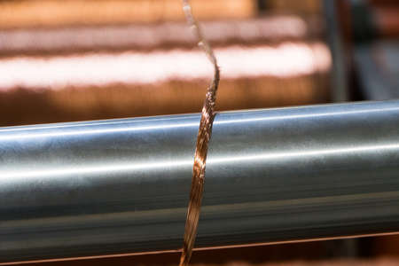 Production of cable wire at cable factory close upの写真素材