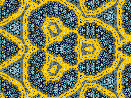 Blue and yellow seamless pattern with ornamental mandalas. Vector illustration.の写真素材