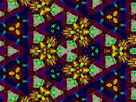 Seamless background pattern. Abstract symmetrical kaleidoscope pattern.の写真素材