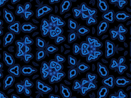 Seamless pattern with blue butterflies on a black background. Vector illustration.の写真素材