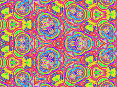 Seamless background pattern. Abstract symmetric pattern in bright colors.の写真素材