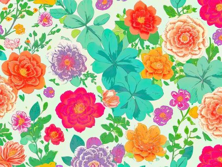 Seamless floral pattern with colorful garden flowers. Vector illustration.の写真素材