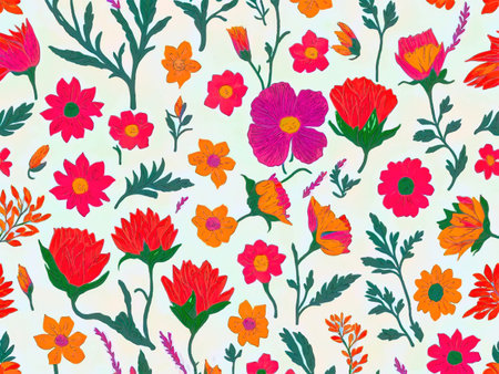 Seamless pattern with colorful flowers on white background. Vector illustration.の写真素材