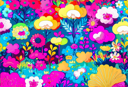 Seamless pattern with colorful flowers and plants. Vector illustration.の写真素材