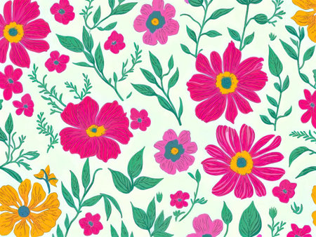 Seamless floral pattern with colorful flowers and leaves. Vector illustration.の写真素材
