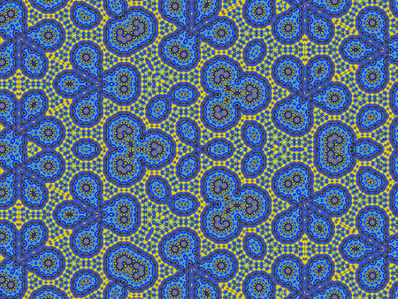 Seamless pattern of abstract blue and yellow flowers on a yellow backgroundの写真素材