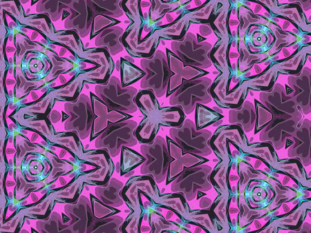 Seamless kaleidoscope pattern with symmetrical design and color variations.の写真素材