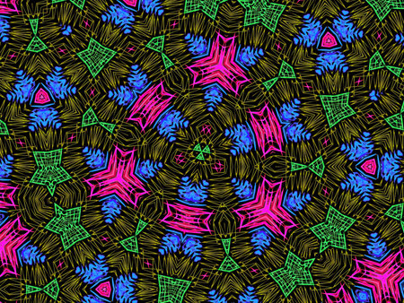 Seamless kaleidoscope pattern. Hand-drawn illustration.の写真素材