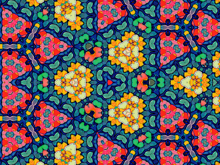 Seamless pattern with kaleidoscope effect. Colorful ethnic ornament. Arabesque style
