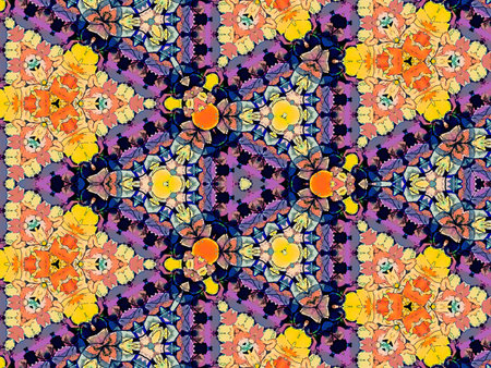 Seamless pattern of colorful flowers. Hand-drawn illustration.の写真素材