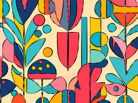 Seamless pattern with abstract flowers and leaves. Vector illustration.の素材