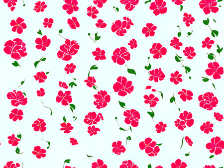 Seamless pattern with red flowers on a light blue background.の写真素材