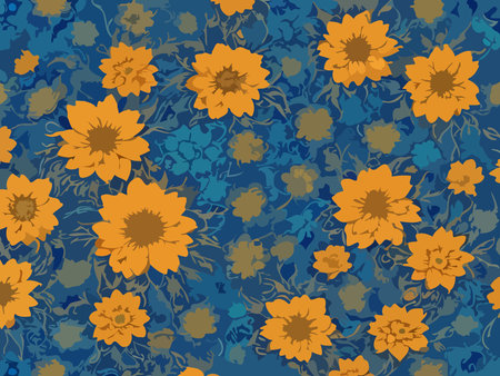 Seamless pattern with sunflowers on a blue background.のイラスト素材