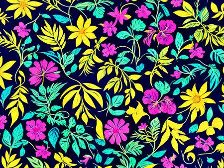Seamless pattern with tropical flowers and leaves. Vector illustration.の写真素材