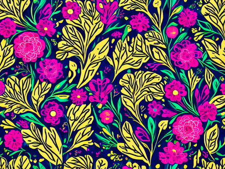 Seamless floral pattern with flowers and leaves. Vector illustration.の写真素材