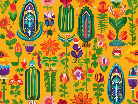 Seamless pattern with decorative colorful mexican ornamentsのイラスト素材