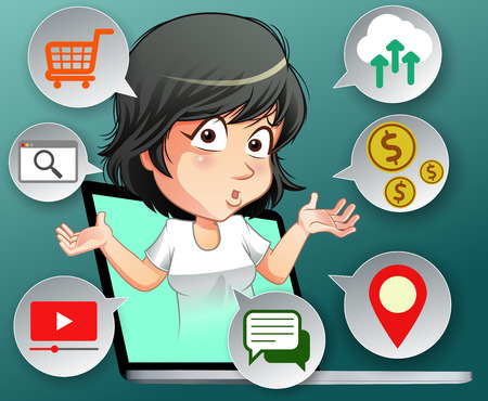 She is talking to internet benefits.のイラスト素材
