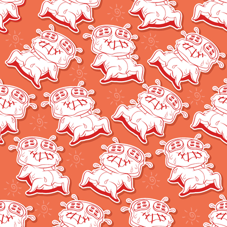Cute doll cartoon tired in pattern style.のイラスト素材