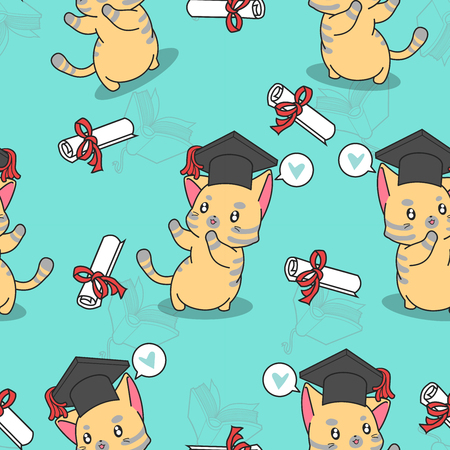 Seamless graduation cute cat pattern.のイラスト素材