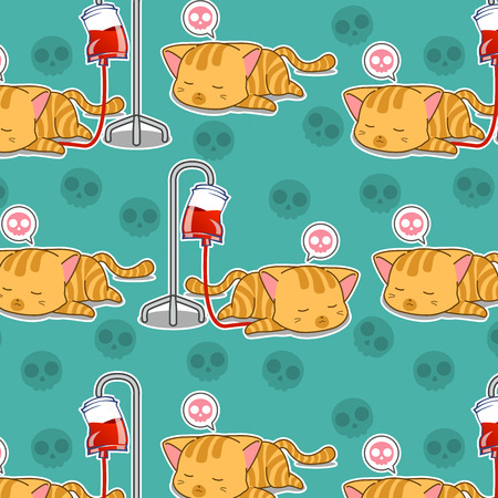 Seamless sick cat pattern.のイラスト素材