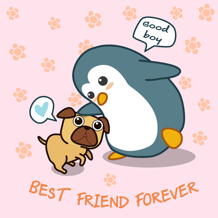 Penguin says love to dog.のイラスト素材
