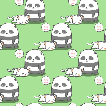 Seamless panda loves cat pattern.のイラスト素材