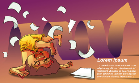 Someone is whacked from work hard on arrow background.のイラスト素材