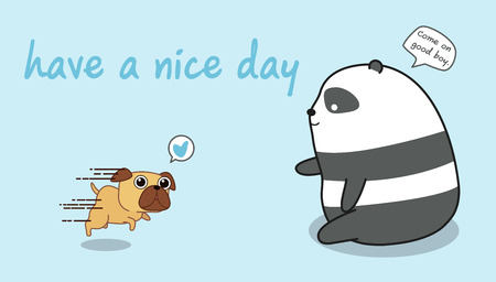 Panda is playing with a dog.のイラスト素材