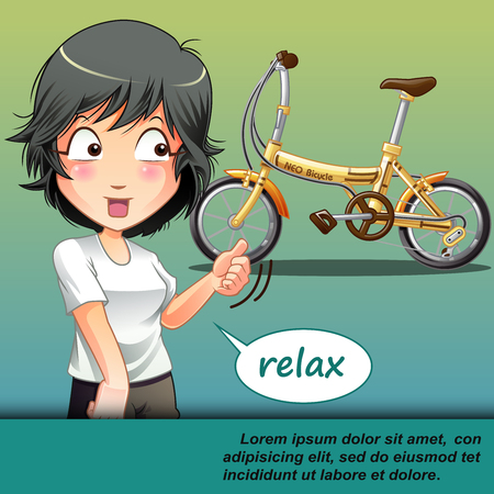 She is talking to someone that join with her to ride bicycle.のイラスト素材