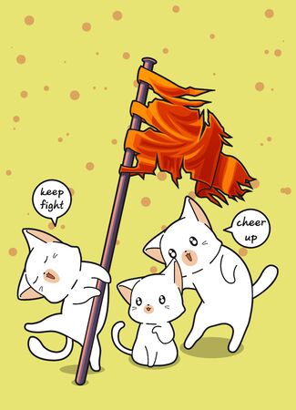 Cute cat is holding the flag and friendsのイラスト素材
